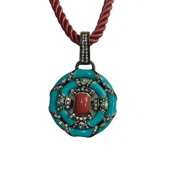 Heidi Daus Turquoise & Coral Enamel Statement Changeable Necklace - Picture 3 of 6